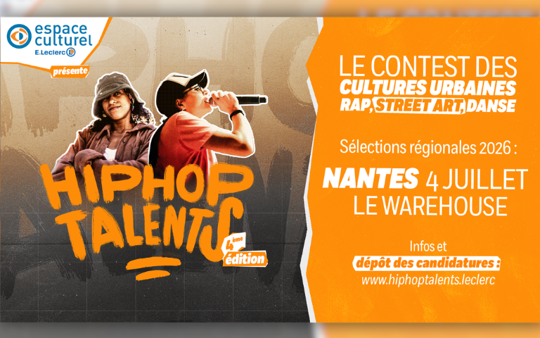 Hip-Hop Talents, le contest des cultures urbaines, organisé par les Espaces Culturels E.Leclerc, part à la recherche des futures pépites du Rap, du Street Art et de la Danse. Tu as jusqu’au 8 mai pour déposer ton dossier d’inscription, les candidats sélectionnés seront annoncés le 3 juin.