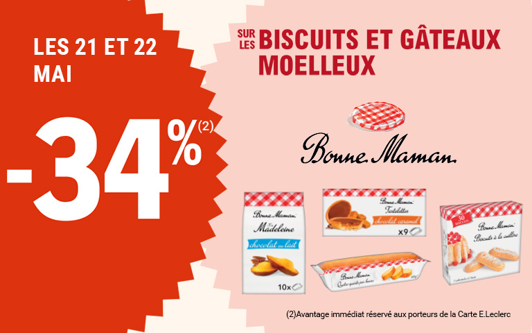 -34% sur les biscuits et gâteaux moelleux