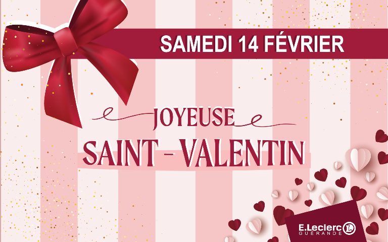 Toutes nos équipes du Centre E.Leclerc Guérande vous souhaitent une joyeuse Saint-Valentin. Que cette journée soit remplie d'amour et de douceur pour vous et vos proches ! 