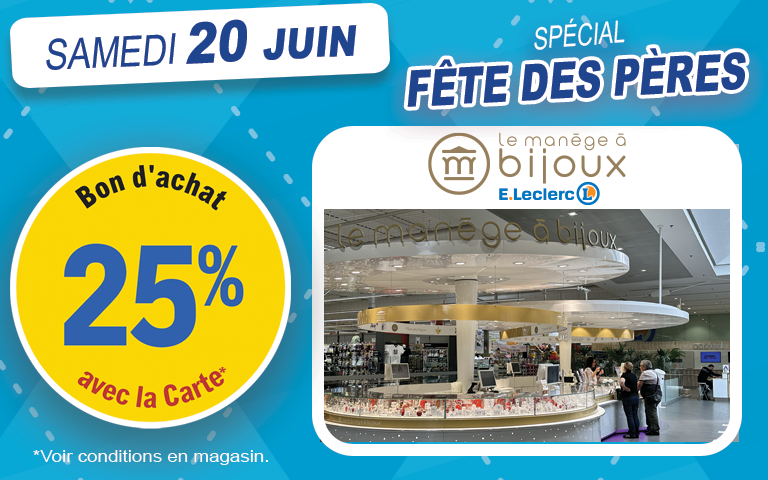 25% sur le Manège à Bijoux le samedi 20 juin 2026 en bon d'achat. 