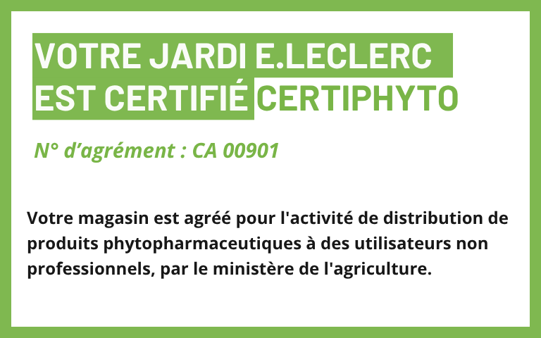 Votre magasin est agréé pour l'activité de distribution de produits phytopharmaceutiques à des utilisateurs non professionnels, par le ministère de l'agriculture. N° d’agrément : CA 00901