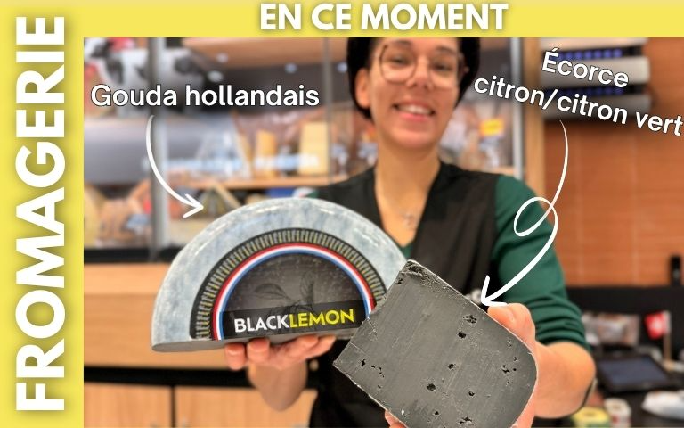 En ce moment le fromage BlackLemon sur nos étals, un Gouda aux écorces de citron et citron vert