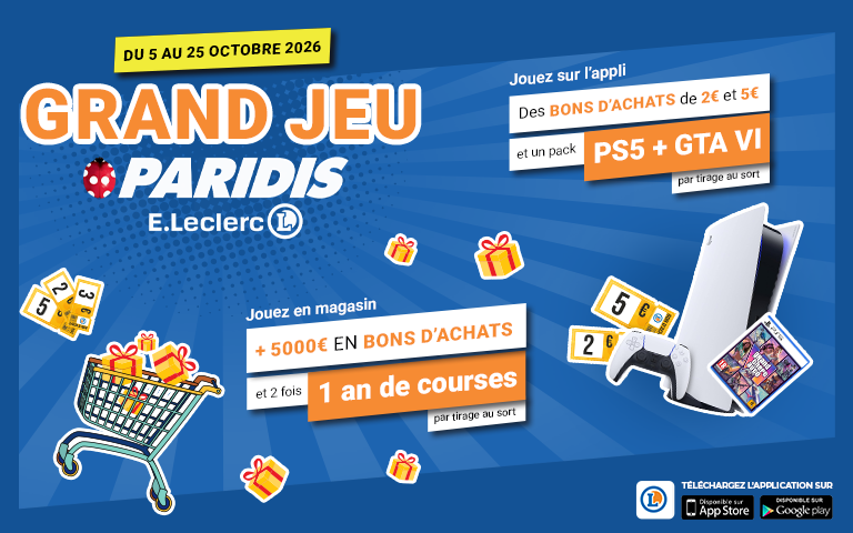 Du 5 au 25 octobre, tentez de gagner 1 an de courses avec votre E.Leclerc Paridis !