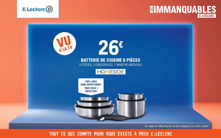 Batterie de cuisine 6 pièces Homeside en inox à 26 € - Offre Les Immanquables E.Leclerc