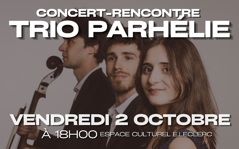 Le 𝗩𝗲𝗻𝗱𝗿𝗲𝗱𝗶 𝟮 𝗢𝗰𝘁𝗼𝗯𝗿𝗲 𝗮̀ 𝟭𝟴𝗵𝟬𝟬, nous avons le plaisir d’accueillir le Trio Parhélie pour un concert-rencontre exceptionnel.  Venez découvrir leur talent le temps d’une soirée conviviale, à la rencontre de trois jeunes musiciens passionnés.  𝐸𝑛𝑡𝑟𝑒́𝑒 𝑜𝑓𝑓𝑒𝑟𝑡𝑒, 𝑝𝑙𝑎𝑐𝑒𝑠 𝑙𝑖𝑚𝑖𝑡𝑒́𝑒𝑠, 𝑎𝑙𝑜𝑟𝑠 𝑛’𝑎𝑡𝑡𝑒𝑛𝑑𝑒𝑧 𝑝𝑎𝑠 𝑝𝑜𝑢𝑟 𝑣𝑒𝑛𝑖𝑟 𝑛𝑜𝑚𝑏𝑟𝑒𝑢𝑥 !