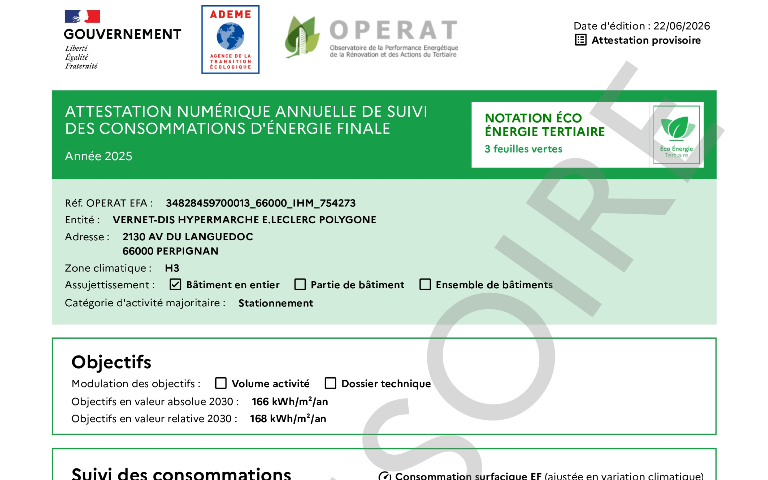 ATTESTATION NUMÉRIQUE ANNUELLE DE SUIVI DES CONSOMMATIONS D'ÉNERGIE FINALE ANNÉE 2025