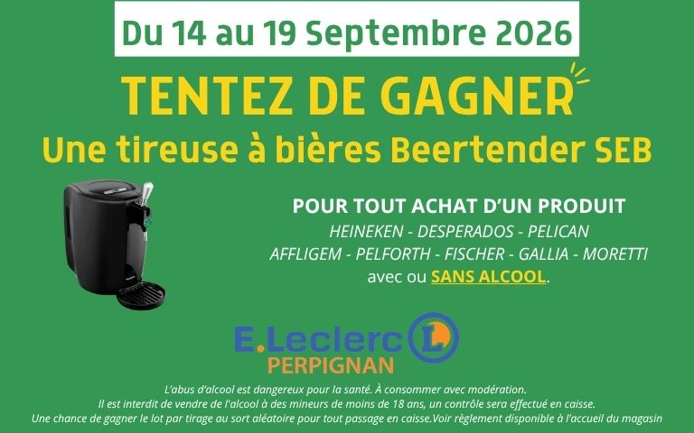 Gagnez une tireuse à bières Beertender SEB ! Voir règlement disponible à l'accueil du magasin.
