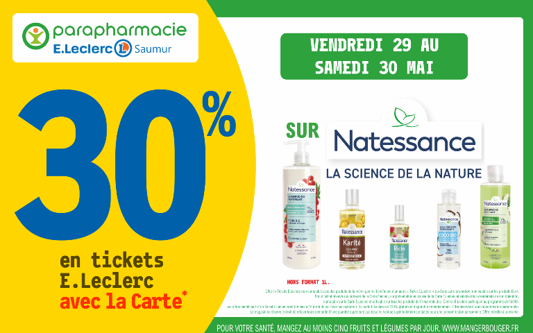 Le 29 et 30 mai 30% sur votre carte de fidelité sur NATESSANCE dans votre parapharmacie