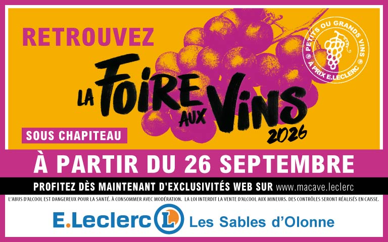 Retrouvez la Foire aux Vins 2026 à partir du 26 septembre. Profitez dès maintenant d'exclusivités web sur www.macave.leclerc. 