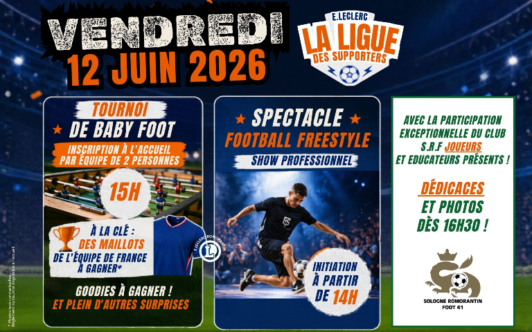 Vendredi 12 juin journée 100% foot, tournoi de baby-foot, spectacle et initiation football freestyle et dédicaces et photos avec les joueurs du S.R.F 