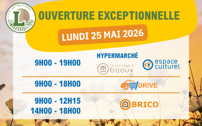 Pentecôte : votre Hyper, Drive, Brico et Espace Culturel vous accueillent lundi 25 mai 🌸