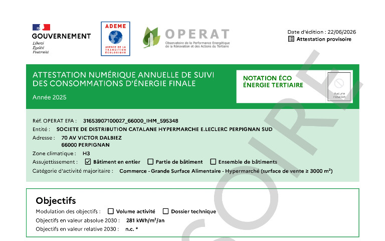 ATTESTATION NUMÉRIQUE ANNUELLE DE SUIVI DES CONSOMMATIONS D'ÉNERGIE FINALE ANNÉE 2025
