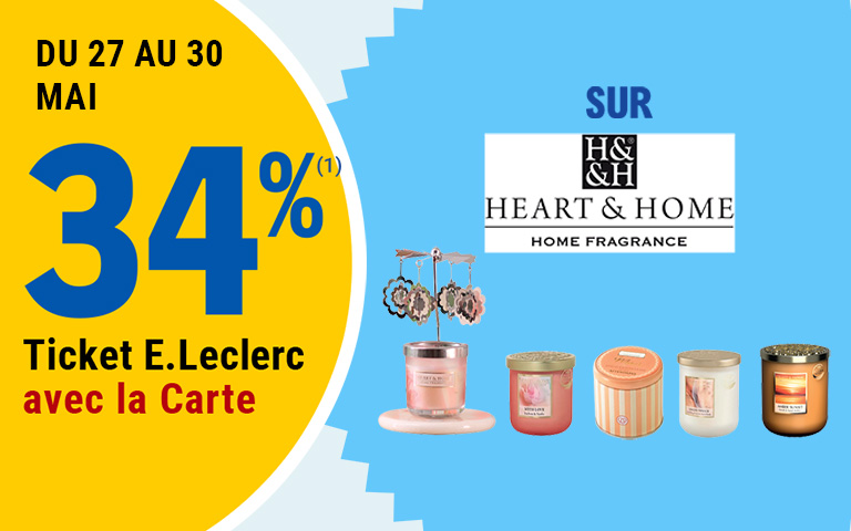 Du 27 au 30 mai, profitez de 34% en tickets E.Leclerc sur la marque Heart&Home.