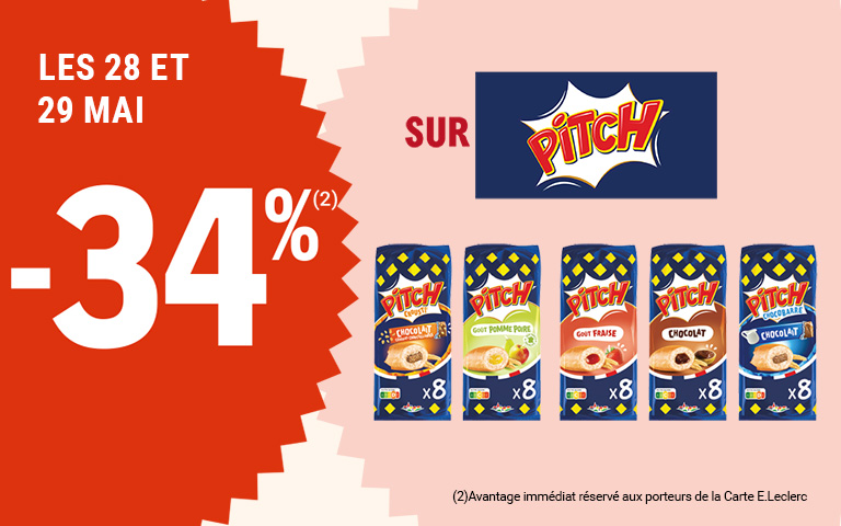 Les 28 et 29 mai, moins 34 pourcent de réduction immédiate sur PITCH. Avantage réservé aux porteurs de carte