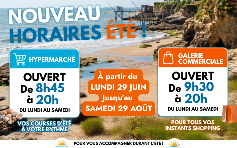 CHANGEMENT D'HORAIRES pour cet été. Fermeture à 20h00
