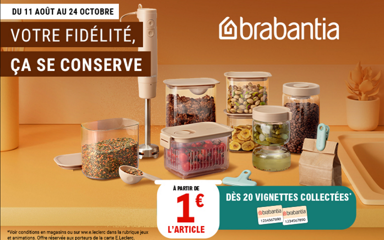 A chaque passage en caisse, collectionnez les vignettes Brabantia, pour bénéficier d'accessoires de cuisine à prix Leclerc