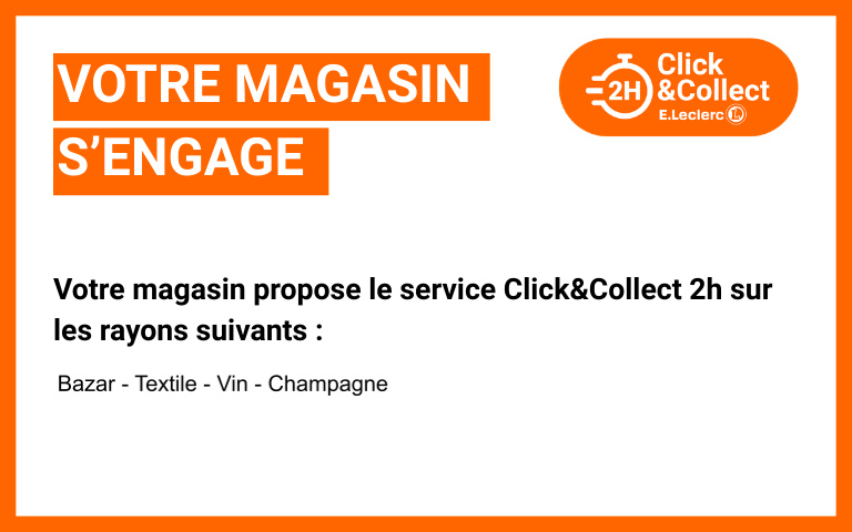 Le magasin E.Leclerc Vire propose le service Click & Collect 2h à ses clients sur les rayons Bazar, textile, vin et champagne.