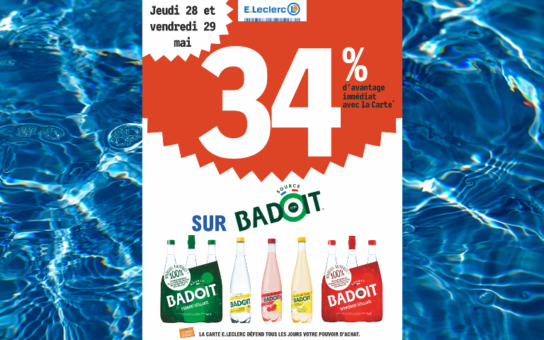 34% en remise immédiate sur Badoit du jeudi 28 au vendredi 29 mai