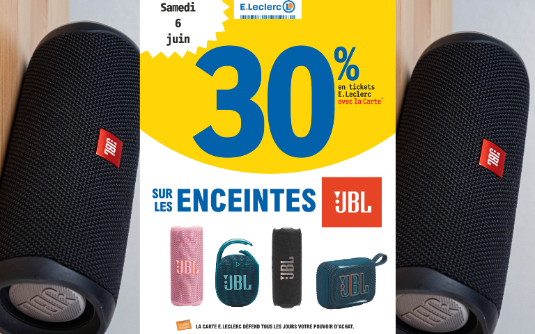 30% en ticket E.Leclerc sur les enceintes JBL le samedi 06 juin