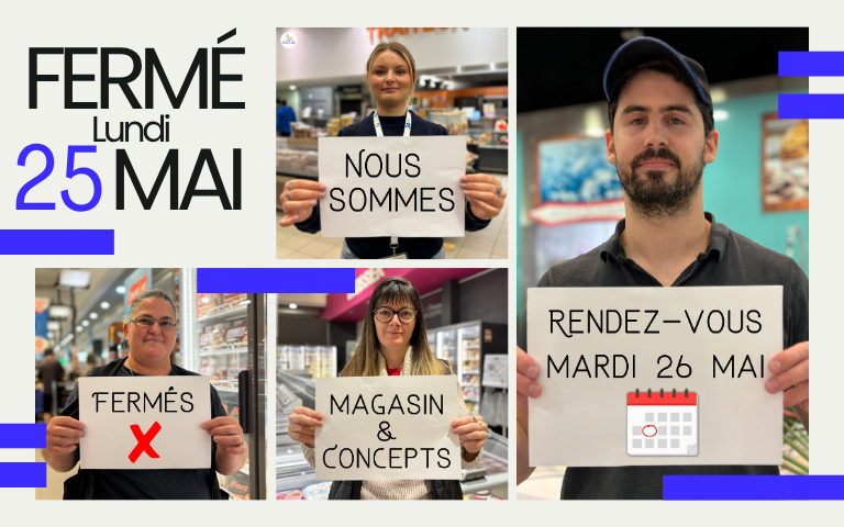 Votre centre E.Leclerc Lescure d'Albigeois et ses concepts seront fermés lundi 25 mai. On se donne rendez-vous le mardi 26 mai dès 8 h 30.