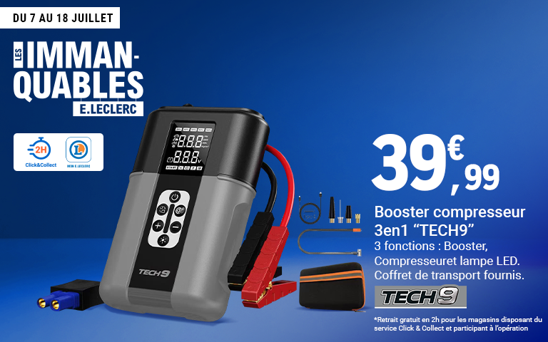 Immanquables - Booster compresseur 3 en 1 "TECH9" à 39.99€ jusqu'au 18 juillet. 