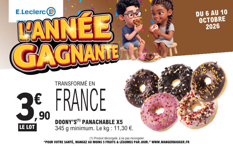 Du 6 au 10 octobre 2026, offre sur les Doony's x5. Voir conditions en magasin.