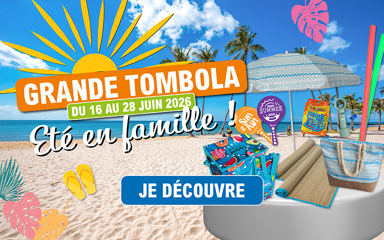 Participez à la Grande Tombola sur l'application Mon E.Leclerc du 16 au 28 juin 2026. Rendez-vous dans la rubrique Jeux de votre application.