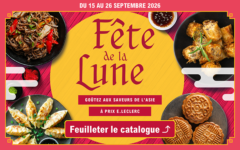 Du 15 au 26 septembre 2026, goûtez aux saveurs de l'Asie à prix E.Leclerc. Cliquez pour feuilleter le catalogue. 