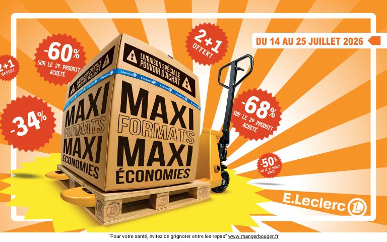 Du 14 au 25 juillet c'est les maxi formats maxi économies chez E.Leclerc