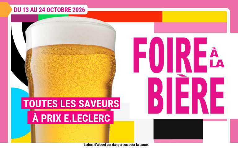 Du 13 au 24 octobre 2026, profitez de notre grand événement pour découvrir une large sélection de bières sous toutes leurs formes, toujours avec la garantie des prix E.Leclerc. 🍺 